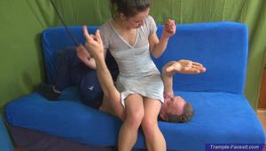 Miss July educates her human furniture