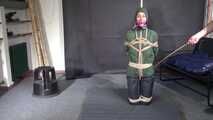 Myxxxy bound gagged and vibed in shiny nylon Rainwear and finally suspended