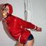 Alina tied and gagged in shiny nylon shorts and a shiny nylon cagoule