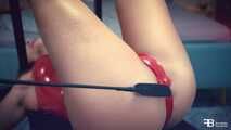 BONDAGE BANK - Julz in red vinyl body | Bondage Furniture