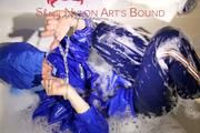 Sonja ties, gagges and hoodes herself in a bath tub wearing supersexy shiny nylon rainwear (Pics)