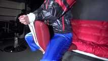 Sexy Pia being tied and gagged on a chair wearing sexy shiny nylon rainwear (Video)