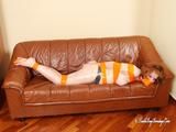 [From archive] Stella - mummified topless in cling film and hogtaped