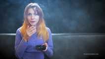 Smoke-generator Galya is smoking a delicious Marlboro Red and exhaling clouds of smoke