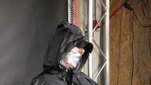 Alice bound, gagged and vibed in shiny nylon Rainwear and she enjoyed it!