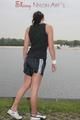 Enni outdoor wearing a sexy black shiny nylon shorts and a black top (Pics)