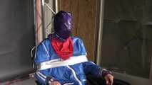 Watch Myxxxy bound and gagged in shiny nylon Rainwear with multiple gags and breath control