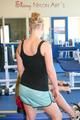 Katharina and Jenny during their workout in the fitness center wearing sexy shiny nylon shorts and tops (Pics)