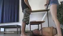 Mistress Bonnie and boyfriend pee in the slave's face