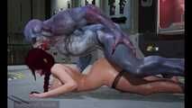 Busty Brunette Anal Sex on the Floor with Big Alien