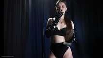 Smoking in long gloves two all white cigarettes