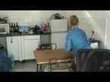 Jenny being at home wearing sexy white shiny nylon shorts and a blue rain jacket (Video)