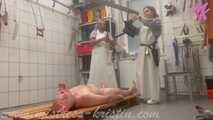Clip #019 2 butchers and 1 pig - petplay with rubberapron