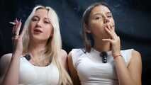 Two Beautiful Girls Smoking Together in white socks