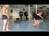 Katharina and Jenny during their pole training in the fitness studio wearing sexy shiny nylon shorts and tops (Video)