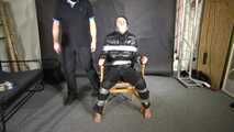 Alice taped to a Chair and tapegagged in shiny nylon Downjacket