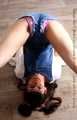 I am doing yoga in shortalls and a pink diaper