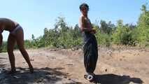 Dana and La Pulya - Bag racing in trash bags with taped hands and feet  (video)