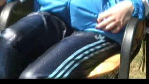 02:45 Min. video with Julia tied and gagged in a shiny nylon down jacket and very shiny pants