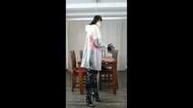 Selfbondage in full PVC outfit and transparent raincoat
