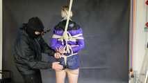 Myxxxy tied and gagged in shiny nylon Shorts and Windbreaker
