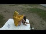 Being with Enni sitting at a lake wearing sexy shiny nylon rainwear (Video)