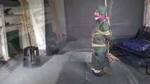 Myxxxy bound gagged and vibed in shiny nylon Rainwear and finally suspended
