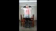 Selfbondage in full PVC outfit and transparent raincoat