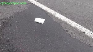 078044 Rachel Evans Rakes An Emergency Pee By The Side Of Her Car