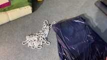 Lady M tied and spanked in shiny blue nylon shorts