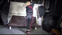 Pia wearing a sexy black downwear tied and gagged overhead with ropes(Video)