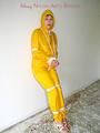Leonie tied and gagged outdoor wearing shiny yellow rainwear (Pics)