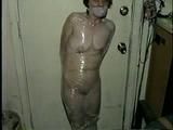 TINY TINA NAKED & MUMMY WRAPPED WITH PLASTIC WRAP & BLACK TAPE (D28-12)