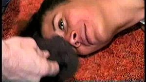 28 YR OLD MOM GETS MOUTH STUFFED AND CLEAVE GAGGED WITH STINKY PANTYHOSE, TIT TIED BAREFOOT, TOE-TIED, OTM CLOTH GAGGED, WRAP TAPE GAGGED, HANDGAGGED AND TIGHTLY TIED TO A CHAIR (D65-7)
