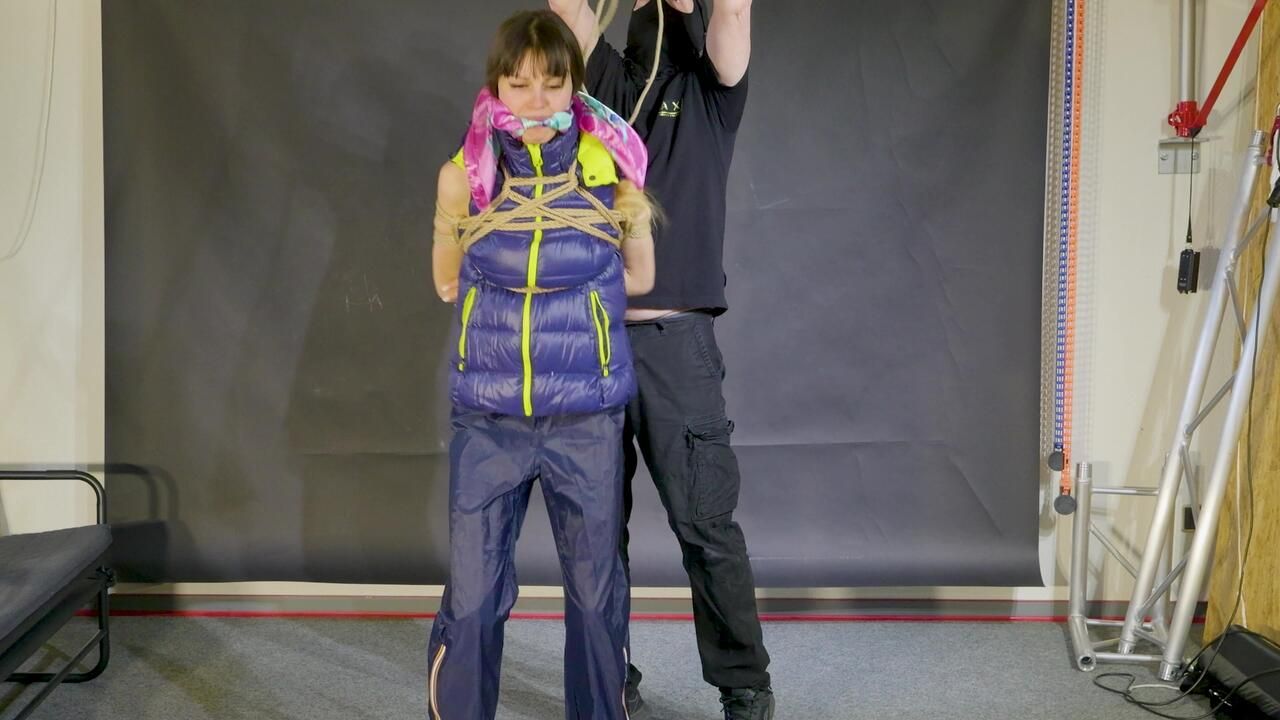 Lana Bound And Gagged In A Shiny Nylon Downvest