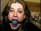 26 YEAR OLD RIVER IS BALL-GAGGED, WIDE EYED DROOLING, TIGHTLY ROPE TIED & TOE-TIED WHILE WEARING OPEN TOE HIGH HEELS (D66-15)