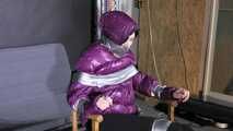 Rachel Adams caught, bound and gagged in a shiny nylon Downjacket