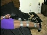 BLACK STUDENT TIED, GAGGED & HOG-TIED WITH DUCT TAPE (D28-3)