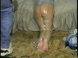 26 Yr OLD K-MART CLERK MUMMY PLASTIC WRAPPED NAKED, WRAP TAPE GAGGED, SPANKED & FOOT TICKLED (D38-16)