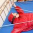 A nice cuty hooded, tied and gagged on bed