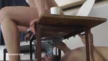 Tatjana peeing in the slave's mouth and instructing the subgirl to do the same