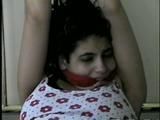 18 Yr OLD LATINA ZARR TAPES UP, STUFFS HER MOUTH, CLEAVE GAGS, & HANDCUFFS HERSELF TO A BRASS BED (D51-17)