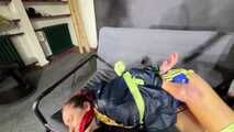 Rachel Adams Scarfbound and gagged in shiny Shorts. A custom Videos appetizer for a special customer.