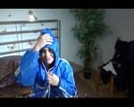 Jill enjoyng herself wearing sexy shiny nylon shorts and rain jacket (Video)