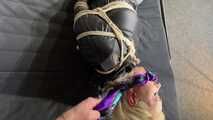 Alice bound, gagged and vibed in a shiny nylon Windbreaker. She enjoyed it :)