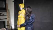 Aiyana and Myxxxy having fun together in shiny nylon Rainwear