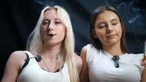 Two Beautiful Girls Smoking Together in white socks