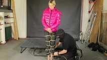 A custom Video with Myxxxy bound, gagged and vibed in a shiny nylon downjacket