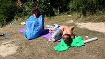 Dana & Ketrin  - Dana joins to her former captive, both are ball tied and trash bag packed (video)