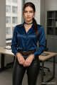 Brunette Secretary With Dark Satin Blouse Cuffed